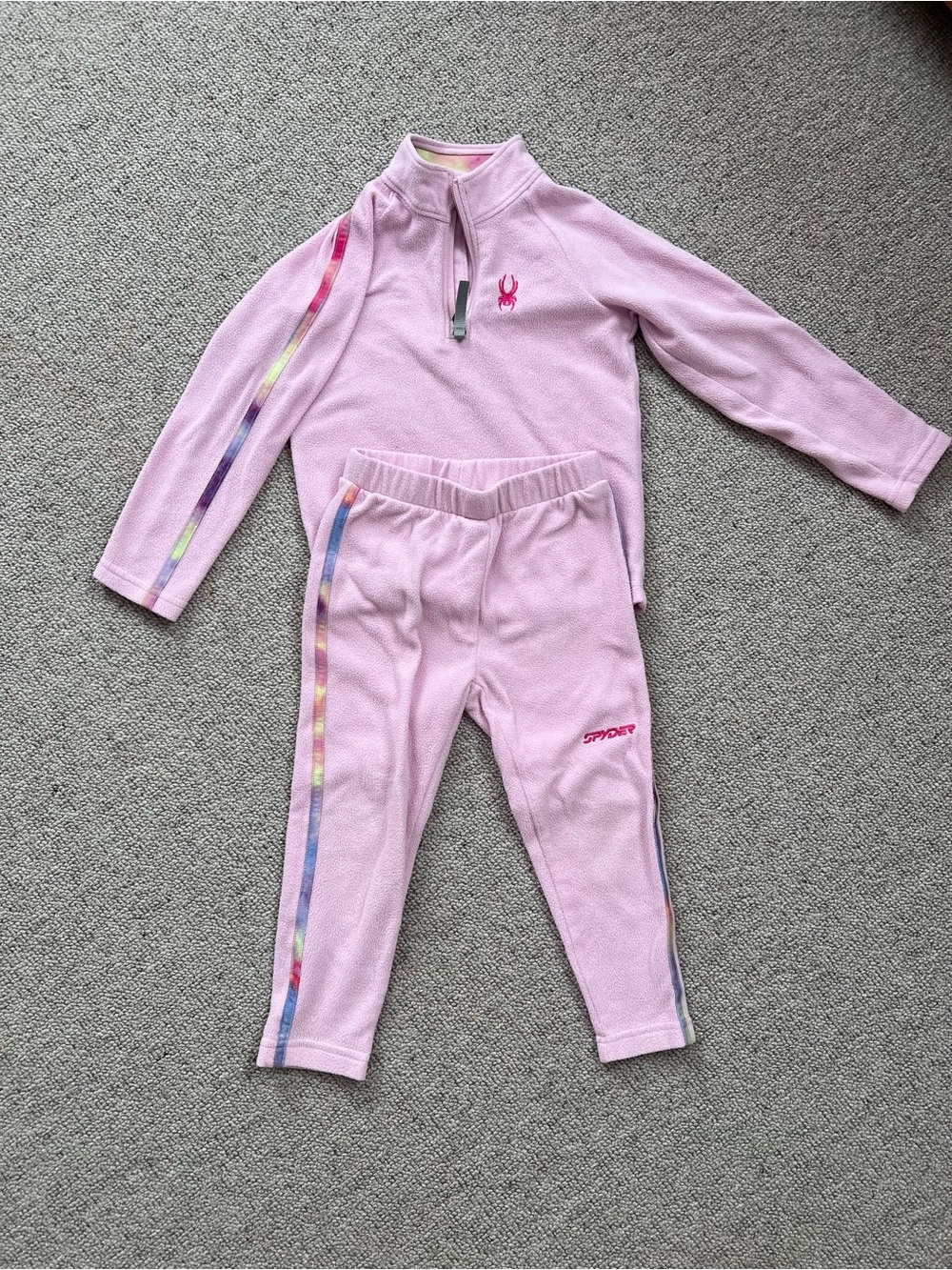 Spyder Kids Light Pink Fleece Pullover & Leggings Set with Rainbow Side Stripes